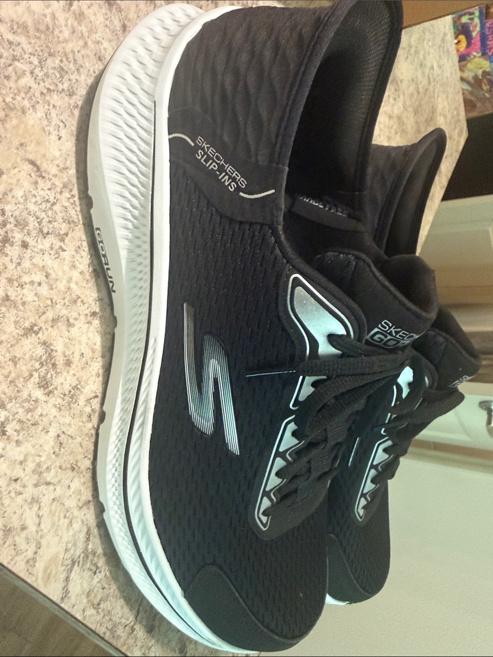 Skechers Black and White Athletic Slip-On Walking Shoes